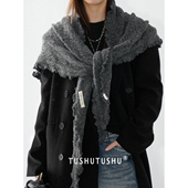 TUshu 摩登灰～复古时髦木耳边三角巾秋冬百搭保暖围脖围巾披肩女