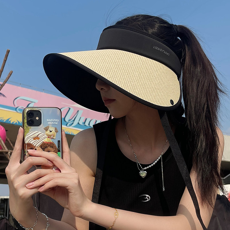 TUshu/U型设计环绕护颈空顶帽子夏季遮阳防晒黑胶太阳帽户外出游
