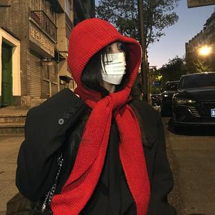 帽子围巾一体保暖护耳针织拉法帽 薄款 TUshu ins洋气小红帽～冬季