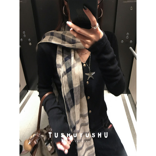 时髦老钱风亚100%麻丝巾