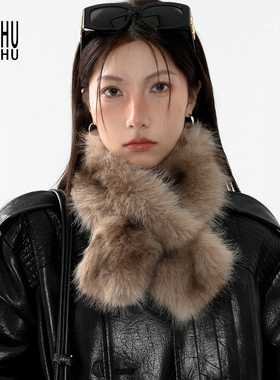 TUshu/复古慵懒千金风～冬季短款毛毛围脖气质保暖百搭交叉围巾女