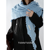 TUshu 气质慵懒感～木耳边时髦三角巾秋女冬薄款 披肩围脖围巾保暖