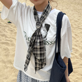 TUshu 慵懒松弛搭配感丝巾韩系复古格纹领巾ins休闲百搭薄款 头巾