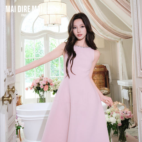 MAI DIRE MAI【刘浩存同款】醋酸优雅一字领连衣裙女夏秋法式收腰