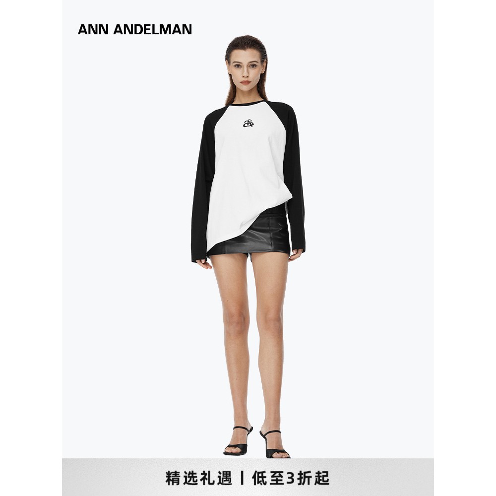 【精选6折】直营撞色插肩上衣宽松长袖T恤打底衫