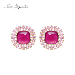 【明星同款】NanaJacqueline耳针配饰覆古时尚设计感玫粉色耳饰女