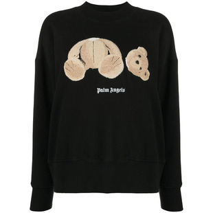 PALM ANGELS断头熊女士黑色熊印花饰圆领可爱棉质长袖卫衣外套