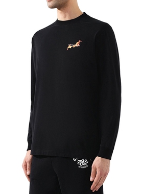 MARCELO BURLON 男士黑色棉质火焰篮球印花长袖T恤打底衫