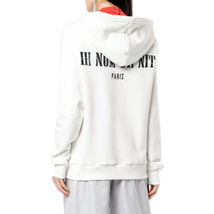 ih nom uh nit 怪奇物语休闲运动风连帽卫衣男女宽松字母印花白色