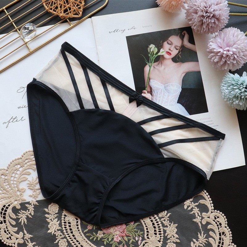 新款内裤女欧美性感少女细带网纱低腰透气女式三角裤女纯棉档透明