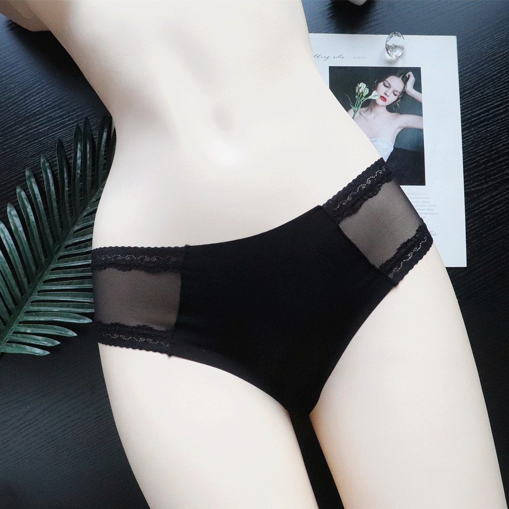 2025新款超薄内裤女抗菌网纱蕾丝无痕低腰透气女士三角裤透明透视