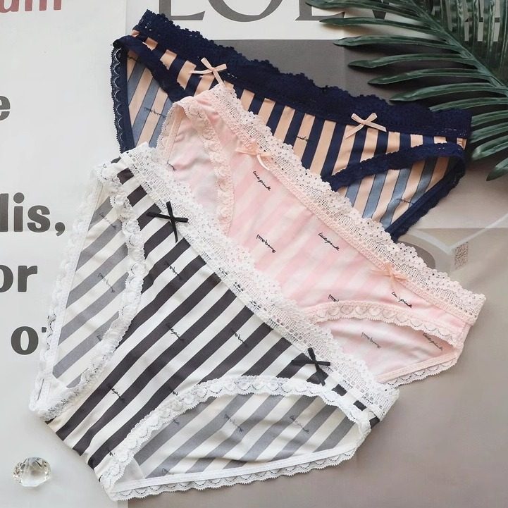 品质内裤女冰丝性感女生低腰条纹三角裤亲肤可爱小内内纯欲蕾丝边