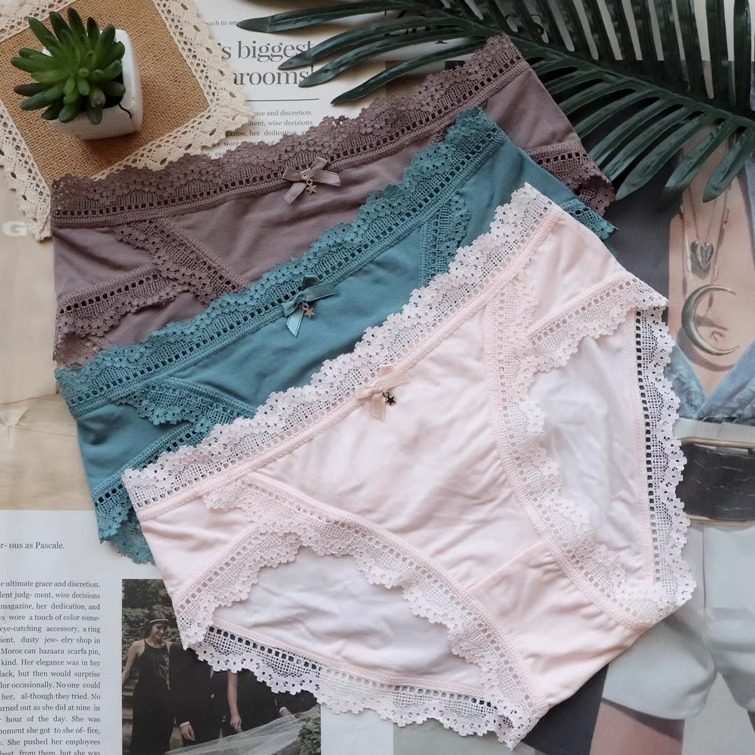 新款内裤女超薄蕾丝舒适莫代尔中腰高弹柔软纯欲女士三角裤蚕丝档
