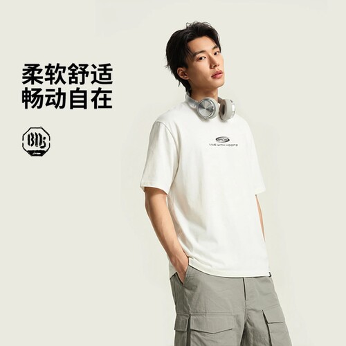 李宁男子舒适休闲短袖文化衫