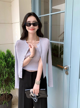 意大利OLIVO银河纱25秋修身针织衫套装女夏季开衫吊带背心两件套