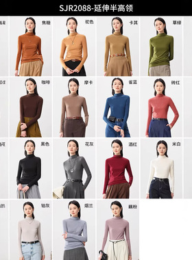 港米服饰/SJR2088延伸半高领26秋冬新款桑蚕丝发热罗纹加绒打底衫