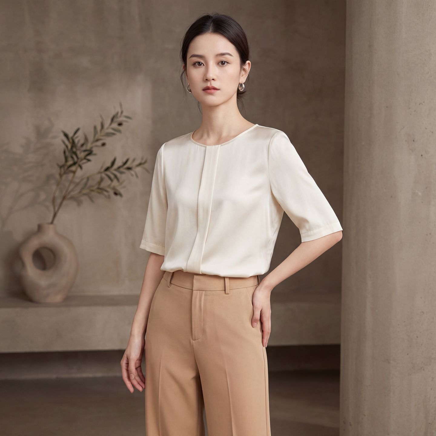 新款25姆米重磅真丝t恤女2026夏季通勤纯色桑蚕丝中袖上衣打底衫