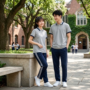 厦门市【市直属款式】学校夏季校服灰色短袖套装校服