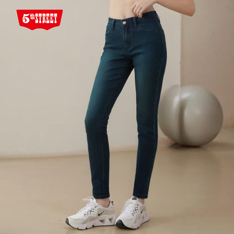 特价第五街秋季女美腿修身针织小脚牛仔裤中腰常规舒适中腰铅笔裤