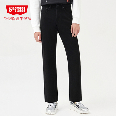 第五街5th street冬季男装中腰加绒保暖直筒针织牛仔裤314053-244