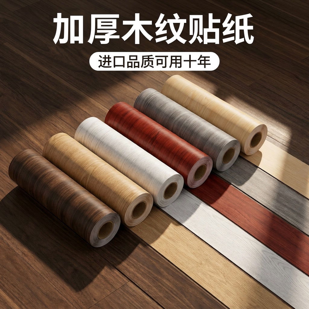 加厚深木纹全色自粘木纹贴纸pvc材质防水防潮卧室书房桌面壁纸贴