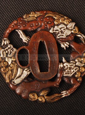 龙泉世剑 全新通用刀镡 日本装具 三狮 镶金镀银高档手工刀盘