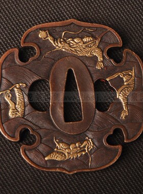 通用刀镡 日本装具 木瓜海龙 镶金镀银高档手工刀镡 龙泉世剑