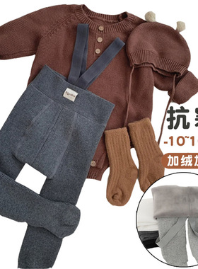 爱乐举重裤婴儿加绒加厚秋冬a类开档小月龄大屁屁背带裤宝宝打底