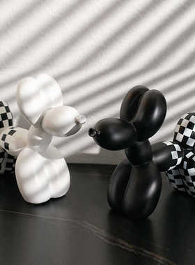 黑白格子气球狗道具摆件创意