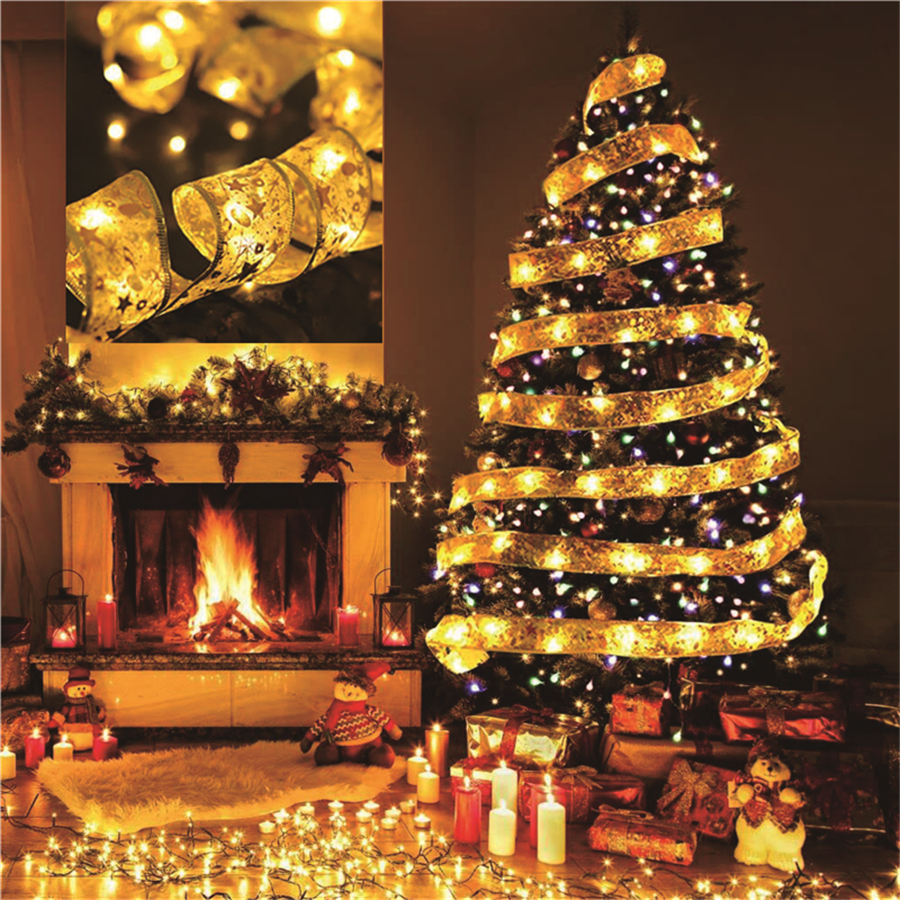 圣诞节装饰灯烫金丝带圣诞树彩灯