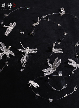 新款新娘蜻蜓水晶流苏项链耳环女