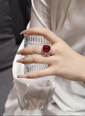 【莓莓方糖】糖塔切莹润通透红色戒指S925银