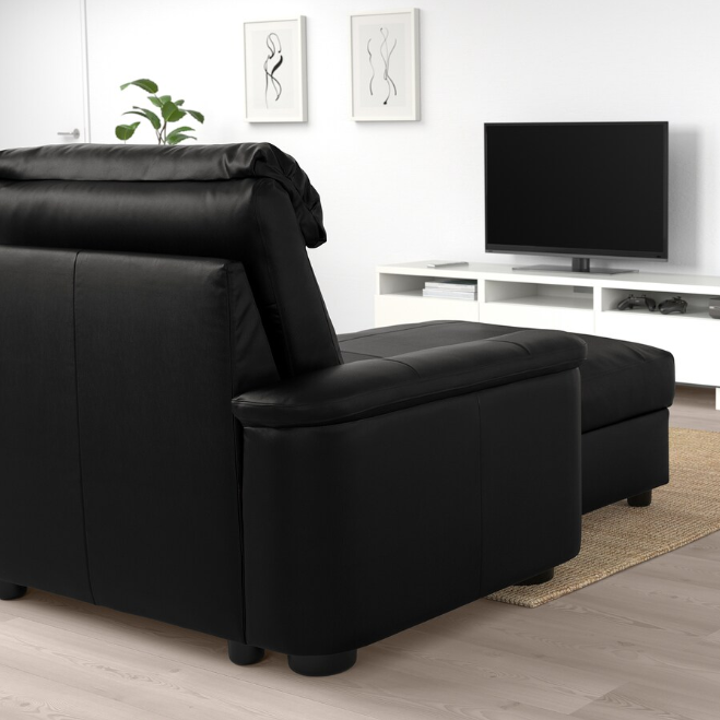 宜家LIDHULT 利胡特贵妃椅哥兰/邦斯塔 黑色真皮单人沙发