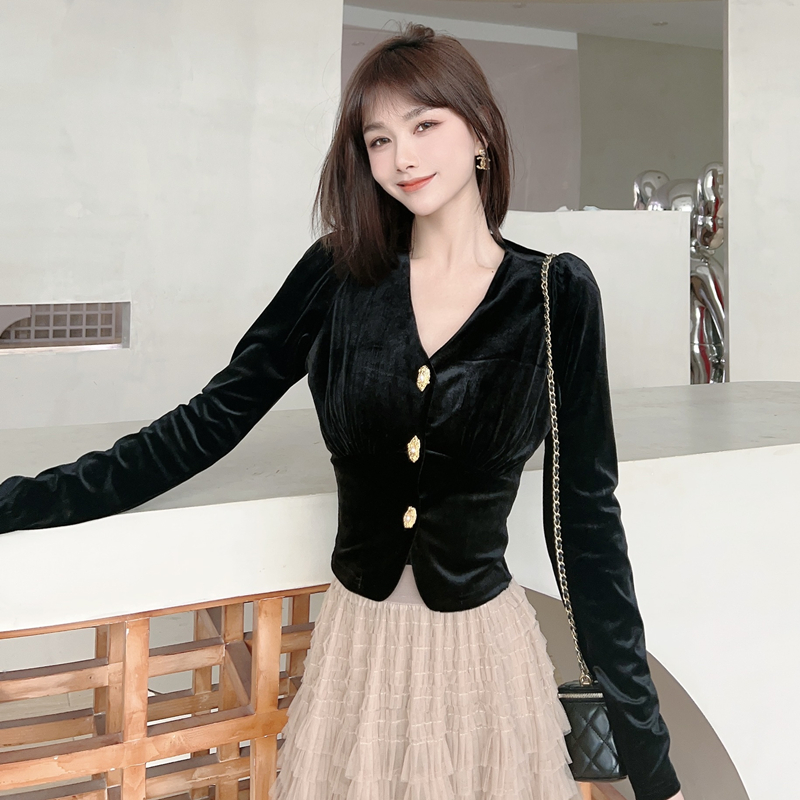 厚丝绒上衣涤纶女装韩版长袖开衫