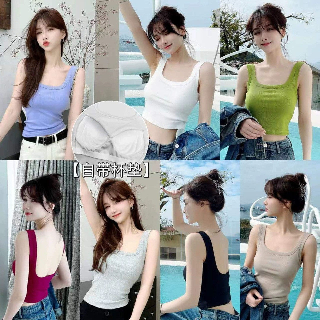 卡卡正品背心外穿带胸垫上衣女