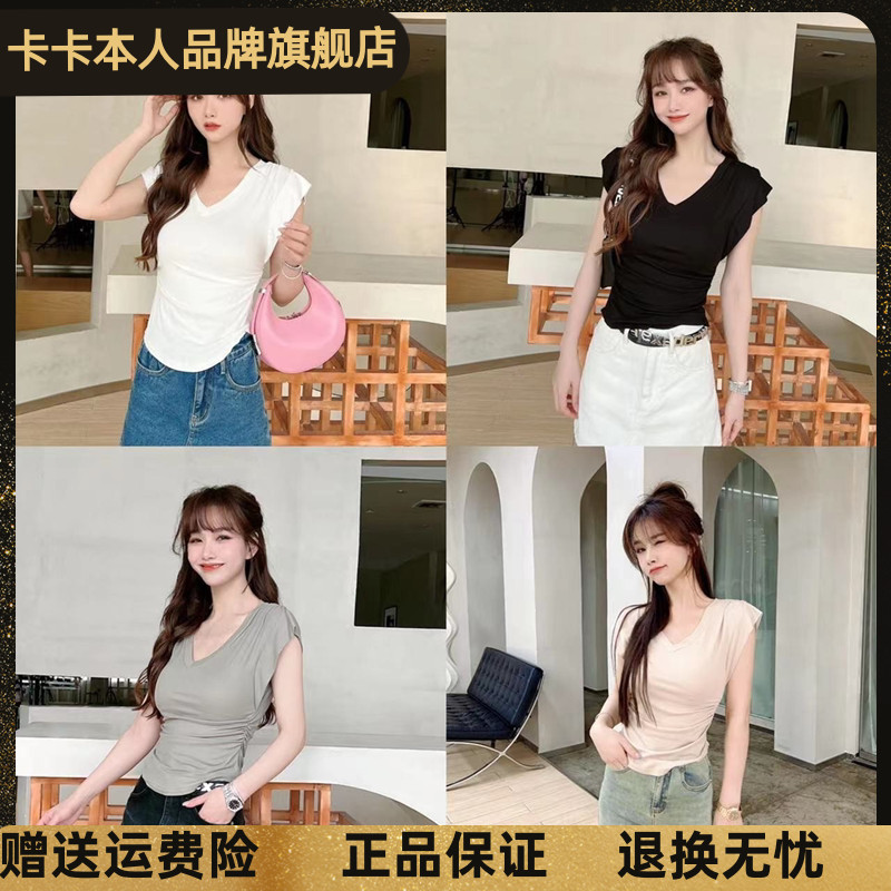 卡卡女装官方旗舰纯色短袖上衣