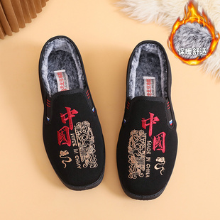 平底休闲爸爸鞋 秋冬加绒保暖男棉鞋 刺绣老人鞋 男鞋 二棉 老北京布鞋