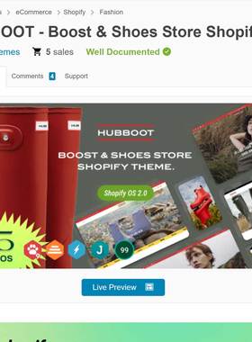 鞋靴足上用品鞋袜等HUBBOOT Shopify跨境电商独立站主题模板