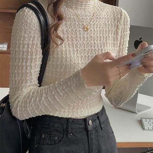 半高领白色蕾丝衫半高领白色蕾丝