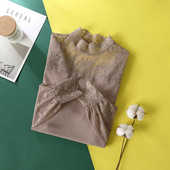 t恤上衣小衫 春秋装 女内搭莫代尔长袖 半高领蕾丝打底衫 2024年新款