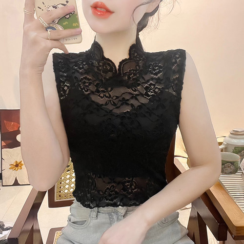 网纱打底衫上衣仙无袖内搭假领子