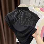 新款 内搭2025夏季 网纱T恤粉色半高领太空感 上衣短款 小众设计无袖