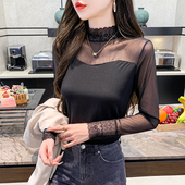 洋气高端气质时髦蕾丝打底衫 2024秋冬上衣女性感镂空 别致漂亮小衫