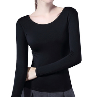 秋冬简约超薄莫代尔打底衫长袖低领紧身大U领打底T恤贴身纯内衣