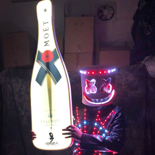 LED发光香槟酒瓶举牌酒吧出酒气氛道具手举牌广告牌棉花糖头套