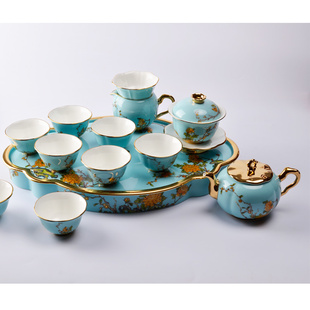 夫人瓷8人用陶瓷功夫茶具茶壶盖碗 永丰源带茶盘家用礼品套装