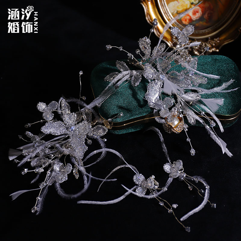 涵汐新款高级感碎钻羽毛对夹耳环