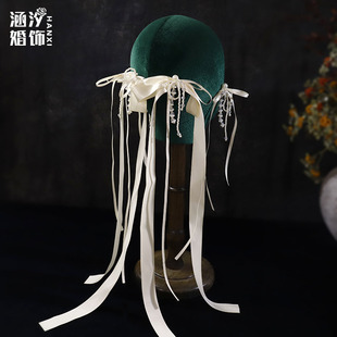 涵汐新款高级感飘带蝴蝶结珍珠流苏发夹头饰套装新娘百搭发饰韩式