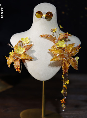 涵汐新中式新娘橙花碎钻流苏头饰