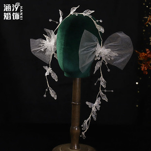 新款水晶凝胶叶片蝴蝶结高级感气质百搭发带发饰结婚礼服盘发头饰